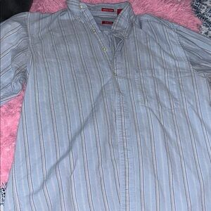 Izod Men's Light Blue Striped Button Down Shirt